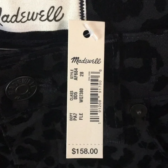 NWT✨$158 MADEWELL✨Flocked Velvet Black Leopard Denim Jeans Limited Ed Size 28,31 - Picture 11 of 11